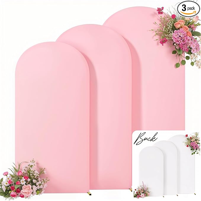 White and Pink Arch Backdrop Cover 6FT 5FT 4FT Arch Covers Stretchy Backdrop Set of 3, Wedding Arch Cover Spandex Fitted Double-Color Fabric Arch Covers for Party Baby Shower Birthday Decoration