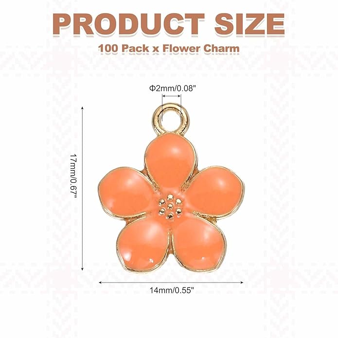 MECCANIXITY Enamel Charm Cherry Blossom Alloy Cute Small Flower Charm Gold Plated Pendant for Jewelry Making