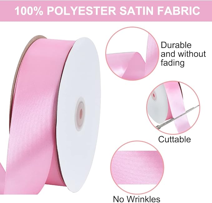 TONIFUL 1-1/2 Inch (40mm) x 100 Yards Baby Pink Wide Satin Ribbon Solid Fabric Ribbon for Gift Wrapping Chair Sash Valentine's Day Wedding Birthday Party Decoration Hair Floral Craft Sewing