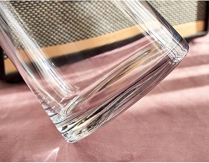 Moden Trapezoid Glass Vase with Gold Mouth for Centerpieces Home Wedding Decoration (1, Small 4.7" x 8.7")