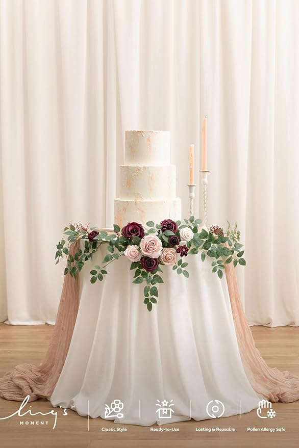 Ling's moment Wedding Artificial Welcome Sign Flowers Swag Arch Floral Garland Decorations Marsala Blush Ceremony Reception Entrance Entryway Party Banquets Easel Wall Home Outdoor(NOT Include Sign)