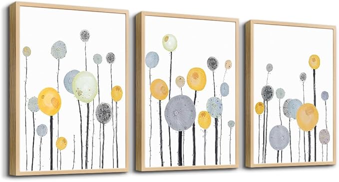 MHARTK66 3 Piece Natural Wood Framed Abstract Watercolor Painting Wall Art For Living Room Bedroom Large Wall Decor Hanging Office Artwork Flowers Canvas Prints Kitchen Modern Room Home Decoration