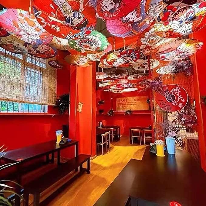 Parasol Chinese Style Classical Oil Paper Umbrella Rainproof Umbrella, Parasol Pendent Floral Mulitcolor Paper and Bamboo Painted Paper Parasol