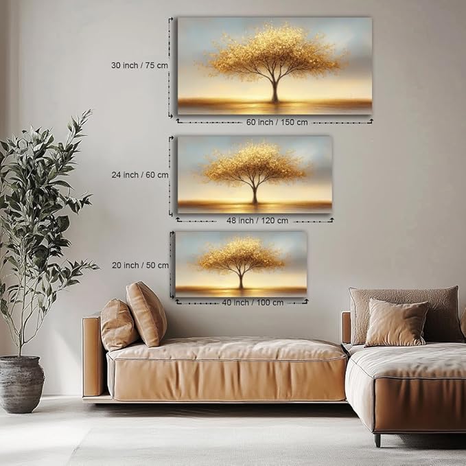LAVIKARS Modern Tree of Life Wall Art for Living Room Office Golden Sunset Abstract Landscape Canvas Painting Prints Large Nature Artwork Home Kitchen Bedroom Decor (16x30 Inches)