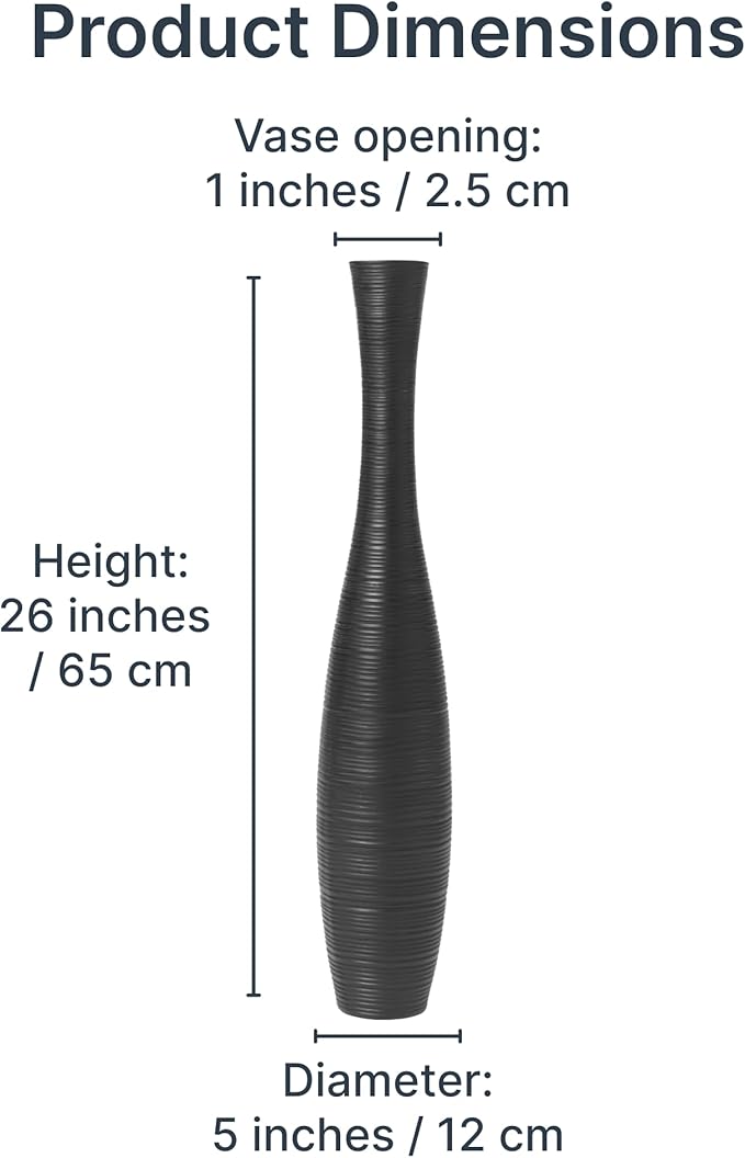 Leewadee Large Black Home Decor Floor Vase - Wooden 26 inch Tall Farmhouse Decor Flower Holder for Fake Plant and Pampas Grass