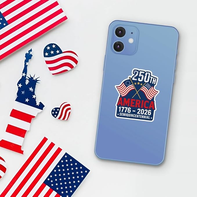 HANDICHI Design 5-Pack 2 Inch USA 250th Anniversary Stickers, Waterproof Patriotic Vinyl Decals with American Flag (1776–2026)