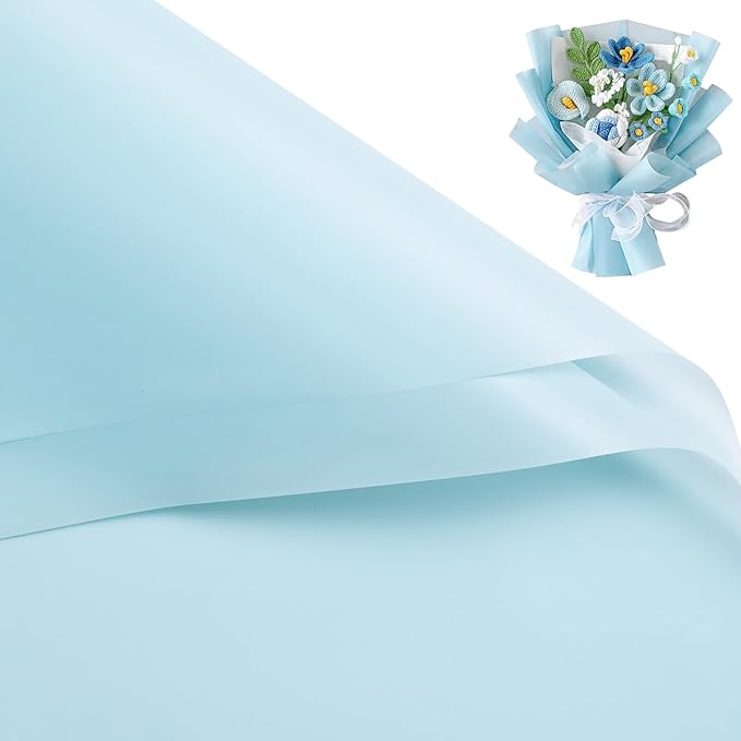 WRAPAHOLIC 20 Sheets Flower Wrapping Paper - 22.4 x 22.4 inch Pure Light Blue Water-Resistant Floral Bouquet Wrapping Paper, Florist Supplies Packaging for Wedding Birthday Gift DIY