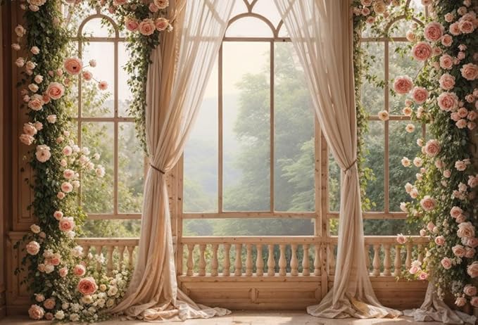 Kate Flower Wall Backdrops for Photography Arch Photo Background Window Curtain Wedding Photo Prop, 7x5ft