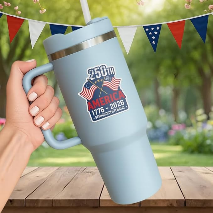 HANDICHI Design 5-Pack 6 Inch USA 250th Anniversary Stickers, Waterproof Patriotic Vinyl Decals with American Flag (1776–2026)