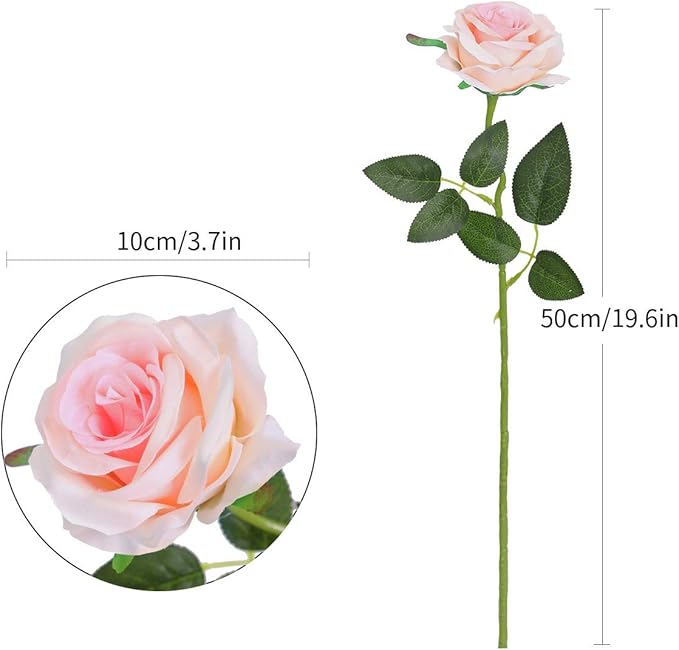 Nubry Artificial Silk Rose Flower Bouquet Lifelike Fake Rose for Wedding Home Party Decoration Event Gift 10pcs (Light Pink)