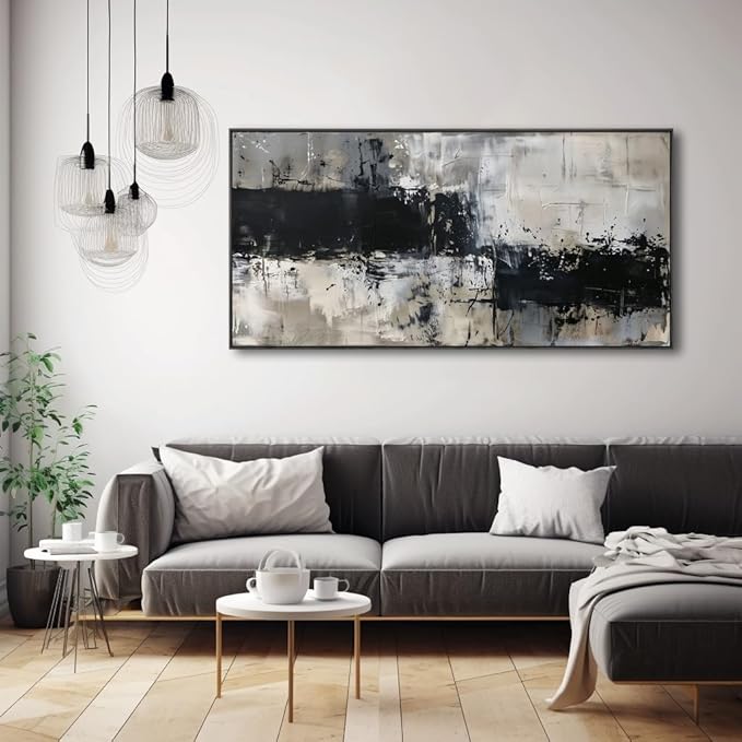 Wall Art Abstract Canvas Painting Black Grey Wall Decor Modern Artwork for Living Room Bedroom Dining Room Home Office Decor Large Framed Ready to Hang 30"x60"