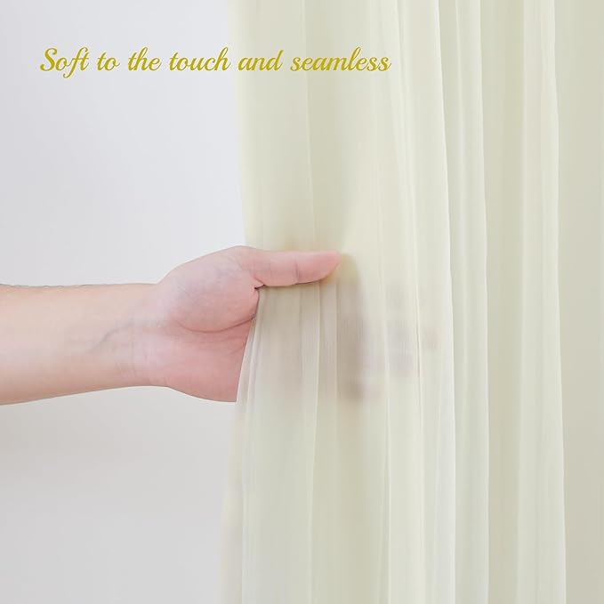 10x8ft Ivory Tulle Backdrop Curtain with Lights String for Parites, Sheer Backdrop Curtains for Wedding Baby Shower Birthday Party Photo Shoot Decorations