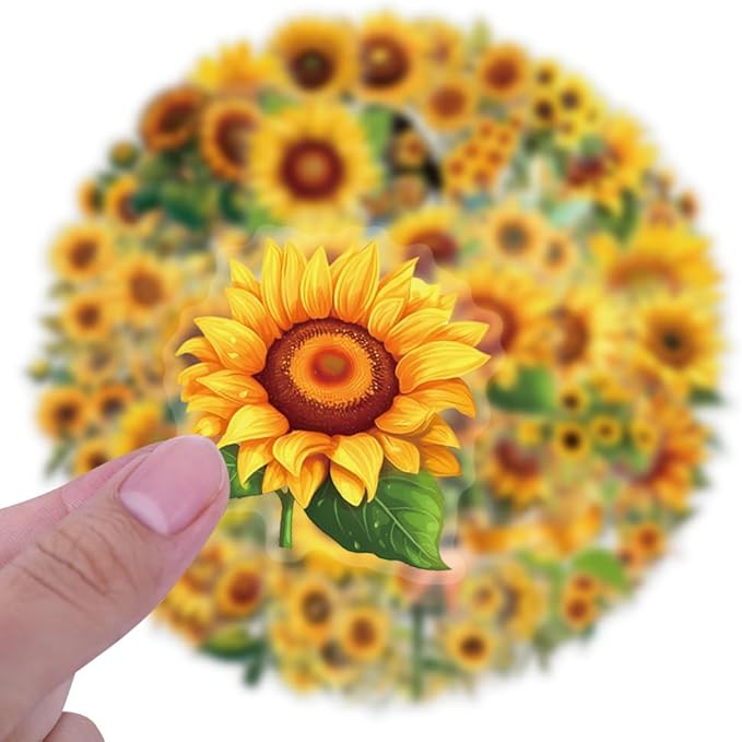60 Pcs Sunflower Stickers, Transparent Waterproof Vinyl Decals, Aesthetic Floral Stickers for Journaling, Scrapbooking, Laptop, Water Bottle, Phone Case, Summer & Happy Theme Decoration
