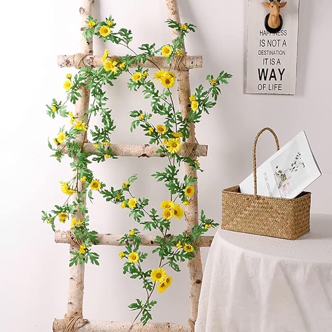 SOMYTING Artificial Daisy Garland Decorative Fake Flower Vine Hanging 5.6Ft Silk Flower Greenery for Home Garden Outdoor Ceremony Wedding Arch Floral Decor