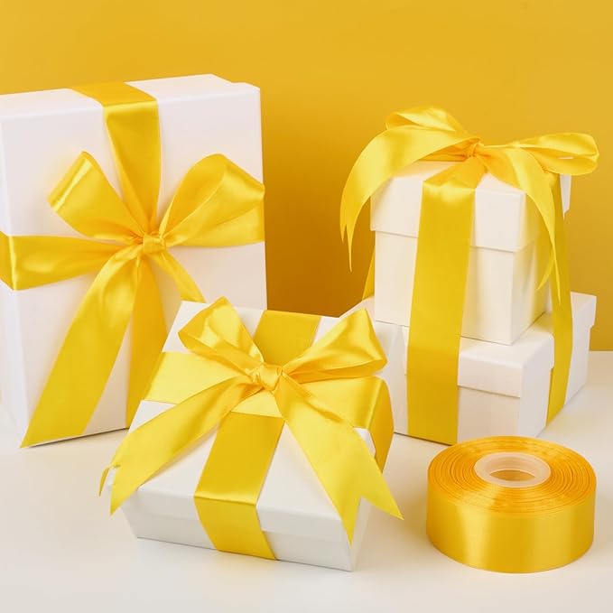 1-1/2 Inch Wide Yellow Satin Ribbon, 50 Yards Solid Polyester Fabric Ribbon for Roses Making, Gift Wrapping, Christmas, Wedding Decorations, Crafts, Bows