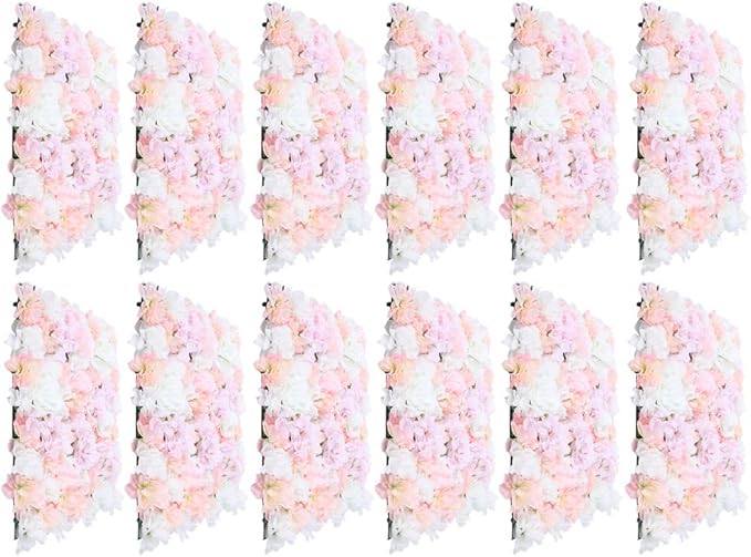 16"x 24" Artificial Flower Wall Panels,Flower Wall Mat Silk Flower Panels for Outdoor Garden Backyard Fence Fence Privacy Screen and Indoor Wall Decor (12Pcs Light Pink)