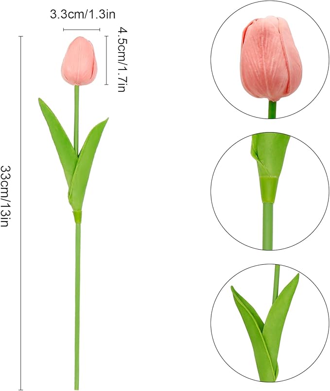 36 PCS Tulips Artificial Flowers 13" PU Fake Flowers for Wedding Home Decor(Coral Pink)