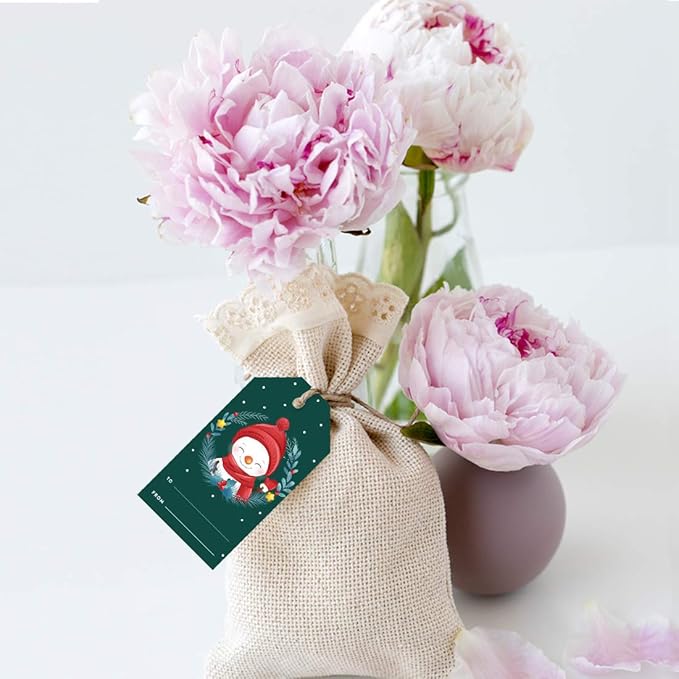 Andaz Press Christmas Holiday Season Classic Gift Tags, Merry Christmas to from Classic Favor Tags, Snowman with Christmas Wreath Design, for Holiday Events, Parties, and Favors, 60-Pack