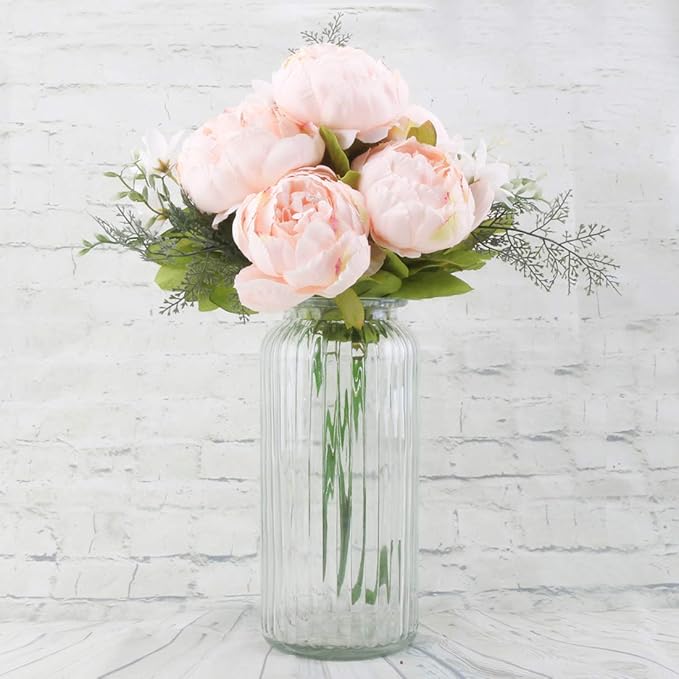 Flojery Silk Peony Bouquet Vintage Artificial Peonies Flower for Home Wedding Party Decor (1pcs, Peach Pink)