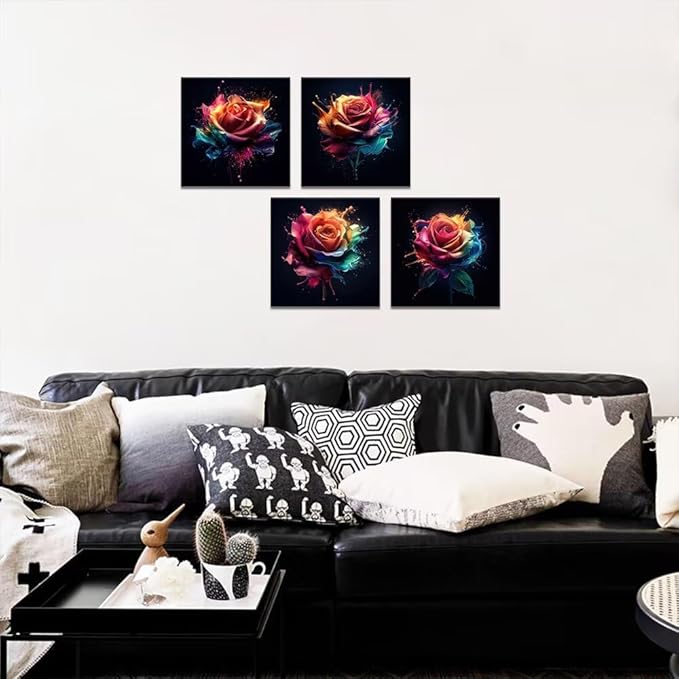 Pankila Colorful Rose Wall Art Rose Floral Pictures Canvas Prints Abstract Rose Flower Wall Decor for Living Room Bedroom Bathroom Home Decorations Framed Artwork (20''W x 20''H x 4)