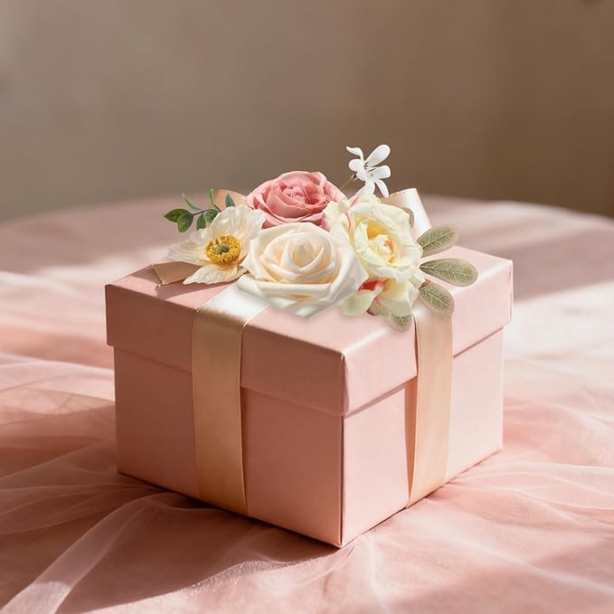 Pink Artificial Flowers Combo Set Fake Flower Leaf Box with Stemst for DIY Wedding Bridal Bouquet, Centerpieces, Home Decor, Floral Arrangement Decor