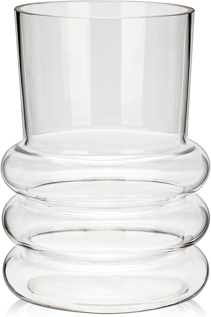 Clear Glass Flower Vase, 7" x 4.7" Thickened Hydroponic Flower Vase Transparent Modern Geometric Glass Vase for Home Living Room Wedding Centerpieces Office Table Decor
