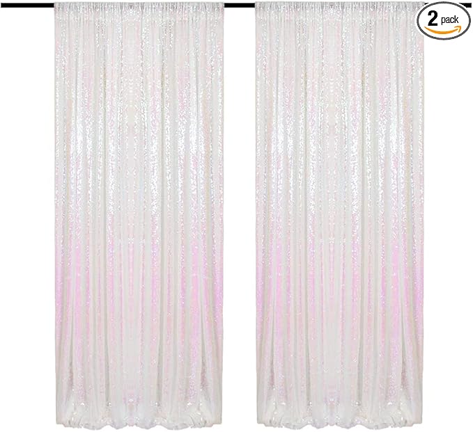Iridescent Sequin Backdrop Curtain 4FTx8FT 2 Panels Glitter Metallic Photography Background Drapes for Wedding Baby Shower Birthday Birthday