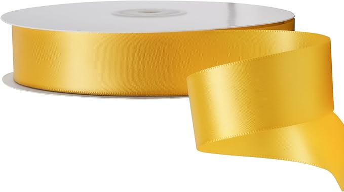 LIUYAXI Yellow Stain Ribbon, 1" X Continuous 50 Yards, Double Faced Fabric Ribbon Perfect for Gift Wrapping Wedding Birthday Party Chair Sash Christmas Hair Floral Craft Sewing