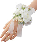 Meldel White Wrist Corsage for Women Bride Bridesmaids Wedding, Set of 6, Artificial Rose Corsages Wristlet for Prom Suit Accessories Bridal Shower Mother Homecoming Flowers Party Ceremony Anniversary