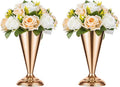2 Pcs Tabletop Metal Wedding Flower Trumpet Vase, 9.8 inch Table Decorative Centerpiece, Artificial Flower Arrangements for Anniversary Ceremony Party Birthday Event Aisle Home Decoration (Gold)