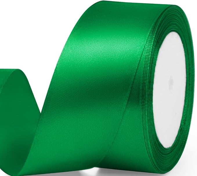 1-1/2" x 25 Yards Satin Ribbon, Green Silk Ribbon Ideal for Gift Wrapping, Floral Bouquets, Crafts, Wedding Party Decorations, Christmas and Sewing Projects