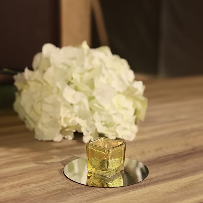 WGV 2 Inch Gold Speckle Square Cube Glass Votive Candle Holder Bulk, Small Tiny Mercury Tea Light 2x2”, 24 Pieces