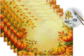 PVC Placemats Set of 6 Wipeable Table Mats Washable Heat Resistant Non Slip Vinyl Dining Table Mat for Kitchen Indoor Outdoor Patio Farmhouse Place Mats Thanksgiving Pumpkin Leaf Decorative