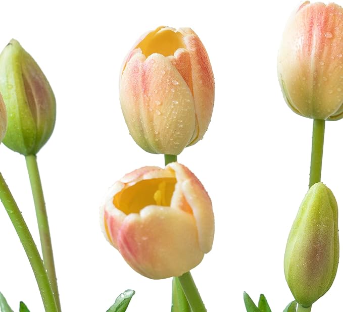 15pcs Artificial Tulips Flowers, Real Touch Latex Bouquet, Fake Tulips for Office Wedding Party Home Kitchen Garden Decoration-B Pink Champagne