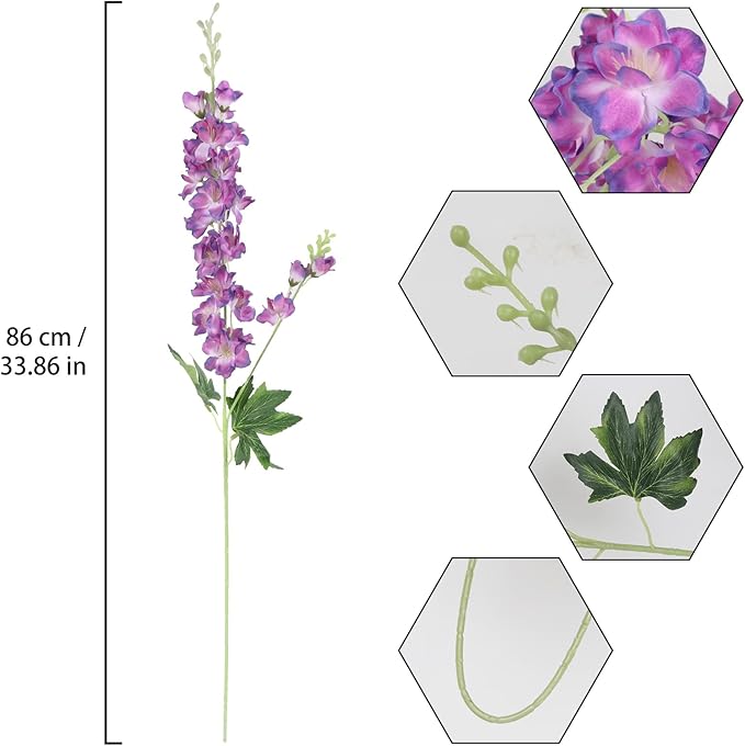 8PCS Delphinium Artificial Flowers 33.5'' Silk Faux Hyacinth Flowers Long Stem Artificial Snapdragon Flowers for Tall Vase Home Wedding Garden Table Centerpieces Decor(Colorful Purple)