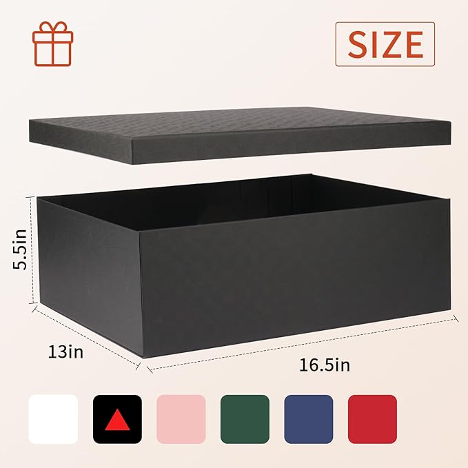 YINUOYOUJIA 3 Pack Large Black Gift Box 16.5x13x5.5 inches,Black Boxes with Lids for Presents,Birthday,Valentine's Day,Mother's Day,Christmas,Anniversary.
