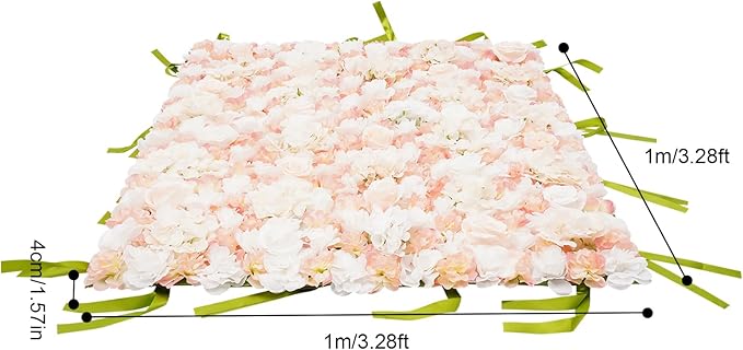 CNCEST Artificial Flower Wall Panels, Flower Wall Mat Silk Rose Flower Panels, Artificial Flower Wall Background (Green+White+Champagne)