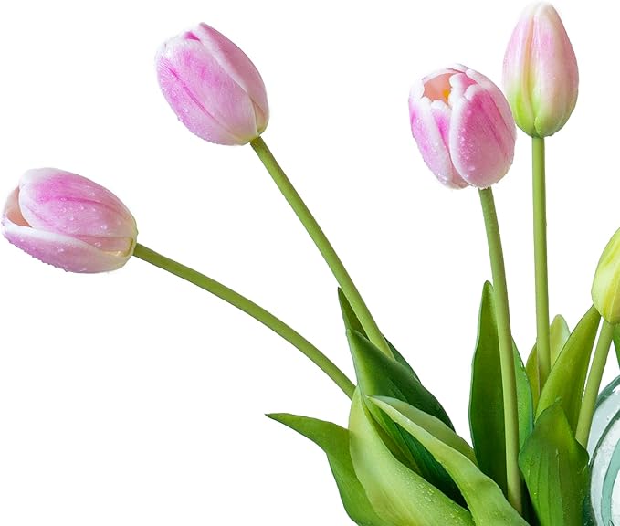 15pcs Artificial Tulips Flowers, Real Touch Latex Bouquet, Fake Tulips for Office Wedding Party Home Kitchen Garden Decoration-B Baby Pink