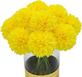 10Pcs Artificial Fake Flower Plants Silk Chrysanthemum Ball Hydrangea Arrangements Wedding Bouquets Decor Home Kitchen Garden Party Table Floral Centerpieces DIY (Yellow)