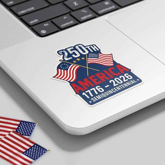 HANDICHI Design 5-Pack 4 Inch USA 250th Anniversary Stickers, Waterproof Patriotic Vinyl Decals with American Flag (1776–2026)