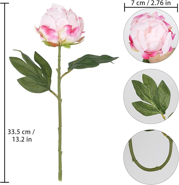 10pcs Pink Peonies Artificial Flowers Fake Silk Peonies with Single Stem Faux Peonies Flowers for Wedding Table Centerpieces Home Decorations Bridal Bouquets Floral Arrangements (Light Pink)