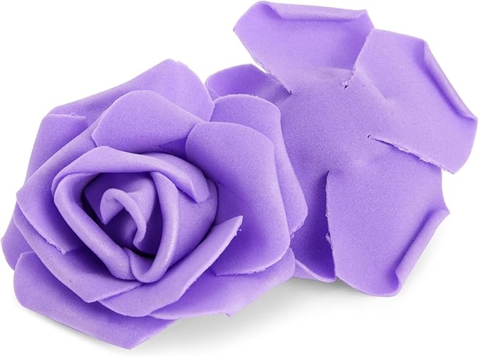 Juvale Stemless Artificial Roses - Durable Plastic Roses for Wedding Decor - for Centerpiece Table Decorations - Realistic Artificial Flowers for Maintenance-Free Use - Purple, Pack of 100