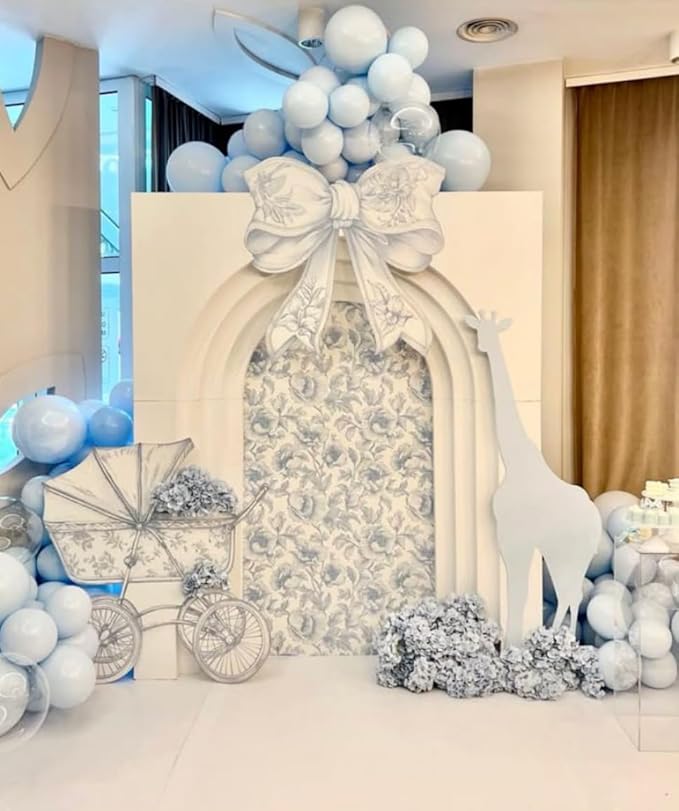 French Toile Arch Backdrop Cover Blue White Floral Baby Shower Birthday Party Elegant Vintage Theme Spandex Arch Stand Cover for Boys Newborn Celebration Tea Party Decor (G-4265,7.2FT)