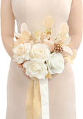 Ling's moment Artificial Flowers Boho Bridesmaid Bouquet, White Beige Wedding Flowers Bouquets for Bridesmaids, 7 Inch Bridal Bouquets for Bridesmaids, Wedding, Ceremony, Anniversary, etc