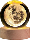3D Moon Crystal Ball with LED Stand, Moon Figurine Decor Glass Sphere Lamp, Space Planet Globe Night Light Gifts for Women Men Mom Kids