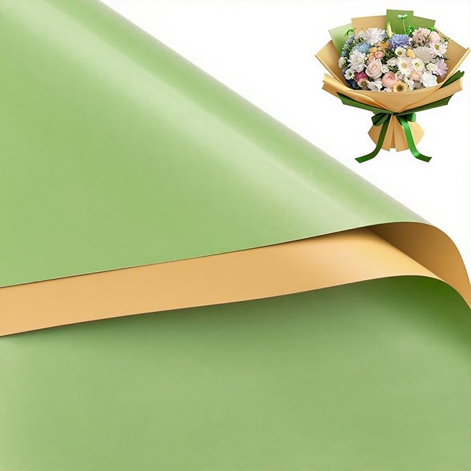 WRAPAHOLIC 20 Sheets Flower Wrapping Paper - 22.4 x 22.4 inch Matcha Green Color Water-Resistant Floral Bouquet Wrapping Paper, Florist Supplies Packaging for Christmas Birthday Gift DIY