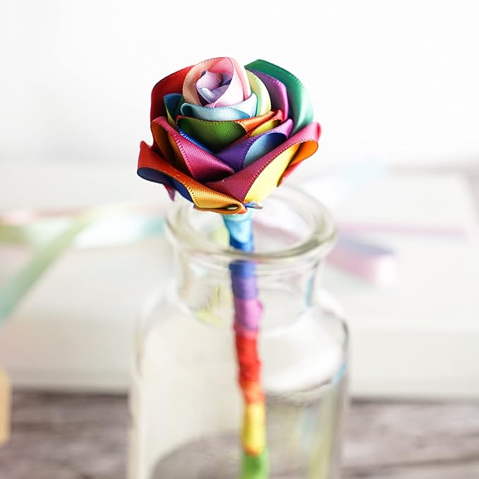 MEEDEE Rainbow Ribbon Rainbow Thin Satin Ribbon 3/8 inch Colored Ribbons for Crafts Gift Ribbons for Gift Wrapping Birthday Party Pride Party Wedding Decorating - 50 Yards