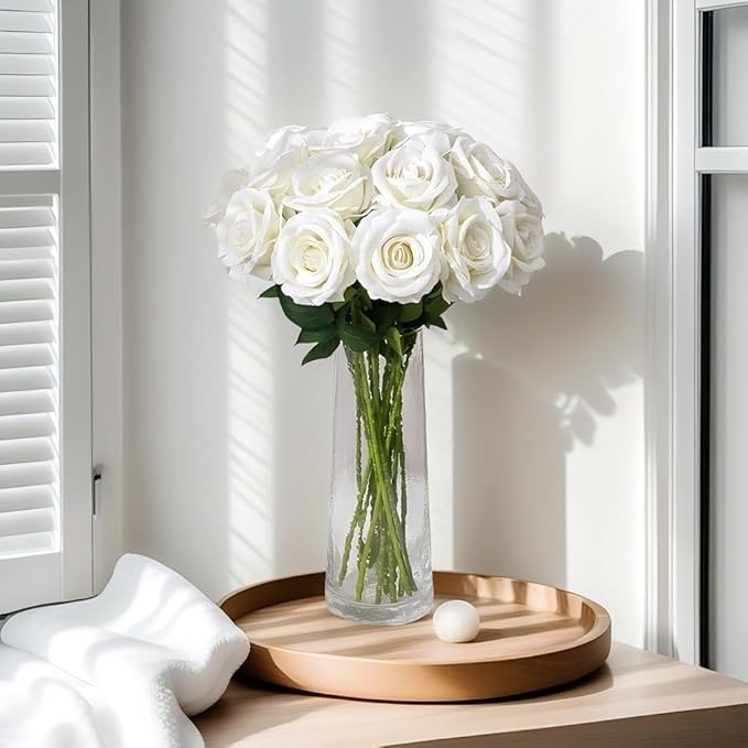 Artificial Roses 50PCS Large Velvet Rose 4.14" Real Touch Fake Flowers in Bulk for Flower Arrangement Wedding Centerpieces Home Party Decor (White)