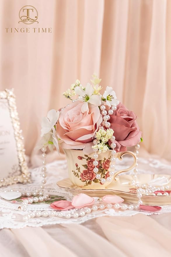 TINGE TIME Artificial Flowers Dusty Rose & Cream Flower Combo for DIY Wedding Bouquets Table Centerpieces Arrangements Party Baby Shower Home Spring Decorations
