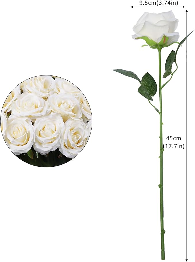 Artificial Rose Flower Ivory Flowers Ivory Roses White Roses Silk Flowers 50 pcs with Long Stem Silk Roses Bouquet for Wedding Bridal Shower Party Home Decoration